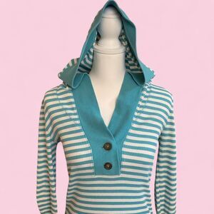 Y2K American Eagle Hooded Blue Striped Sweater